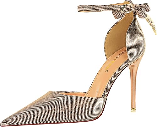 Womens Bow Tie High Heels Closed Pointed Toe Sparkly Pumps Sexy Stiletto Ankle S