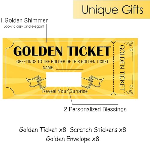 Miniatura 7 de Well Tile Paquete de 8 tarjetas sorpresa de boleto dorado con sobre, tarjeta de cumpleaños sorpresa de primera calidad, ideal para rascar y revelar