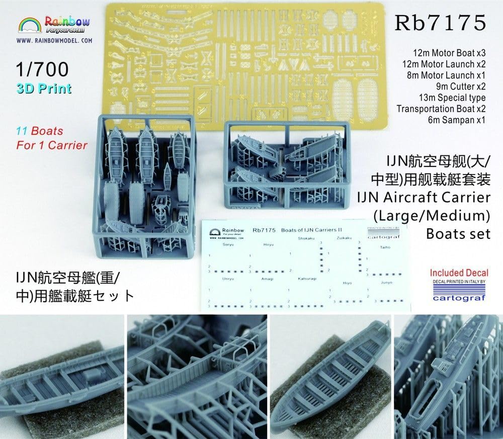 MRY-SFW Rainbow Unpainted 1/700Detail Up IJN Aircraft Carrier (Large/Medium) Boats Set [3DP+PE+Decal]