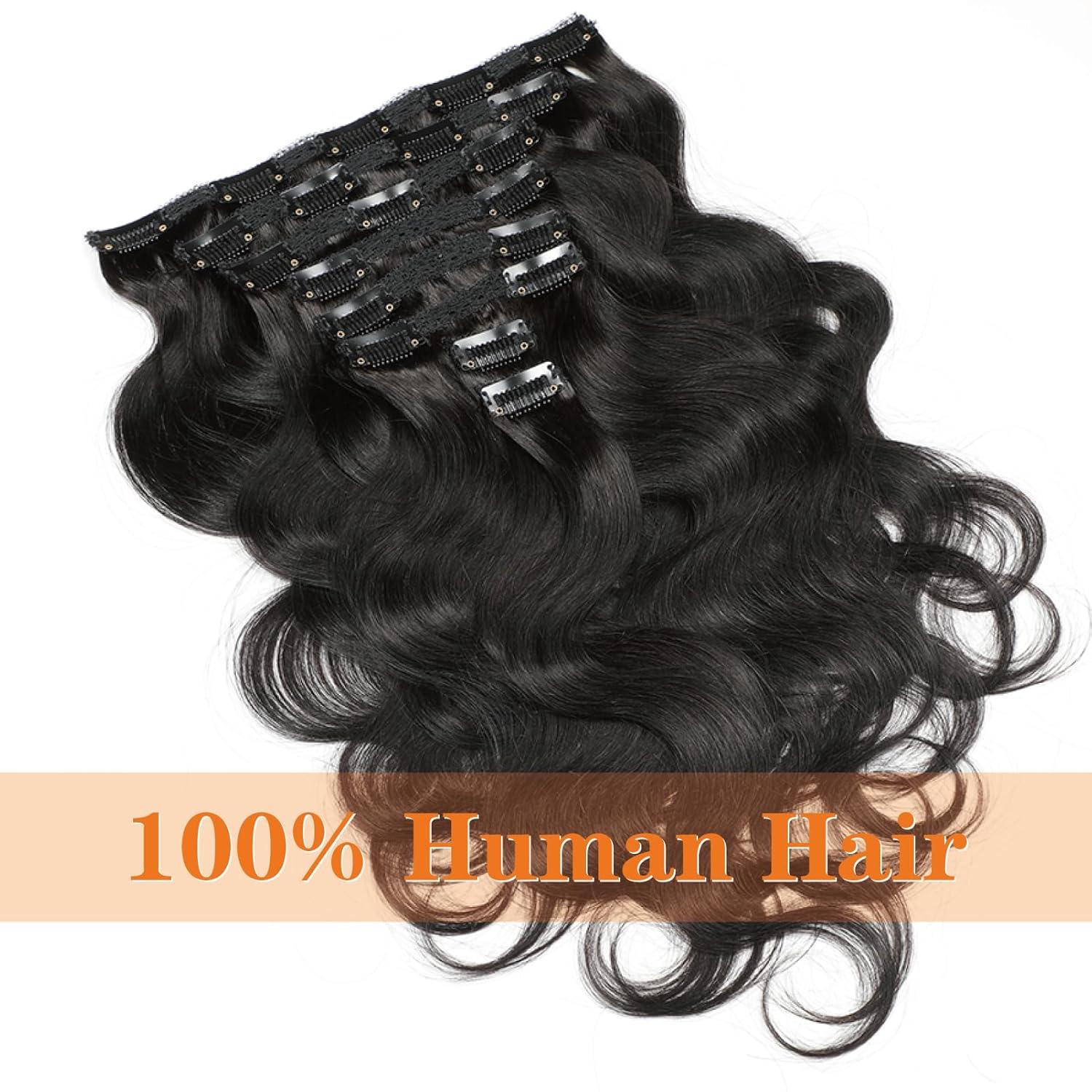 Body Wave Clip Ins Human Hair 8Pcs/Set 120 Gram Body Wave Clip in Hair Extensions 10A Brazilian Virgin Human Hair for Black Women Natural Black Color 24 Inch