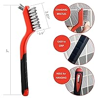 Vista 5 de Cepillo de alambre, 9 piezas, cerdas de nailon/latón/acero inoxidable con mango curvado para limpiar la eliminación de óxido, suciedad, limpieza