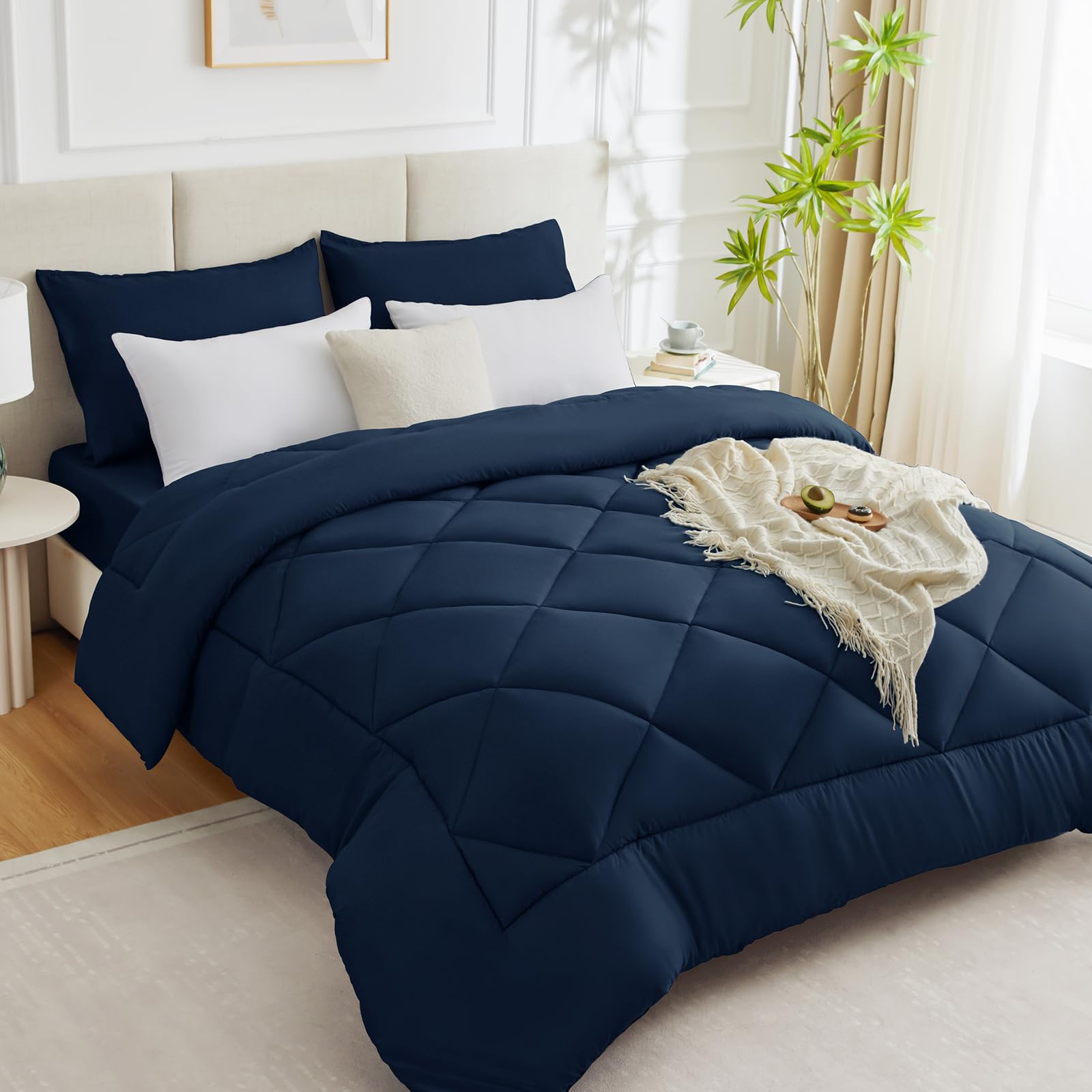WAVVE Piumone Letto Matrimoniale 450 gr/mq Invernale 220x240 cm - Piumino Caldissimo 240x220, Trapunta 220 x 240 cm in Microfibra Sintetica, Blu Marino