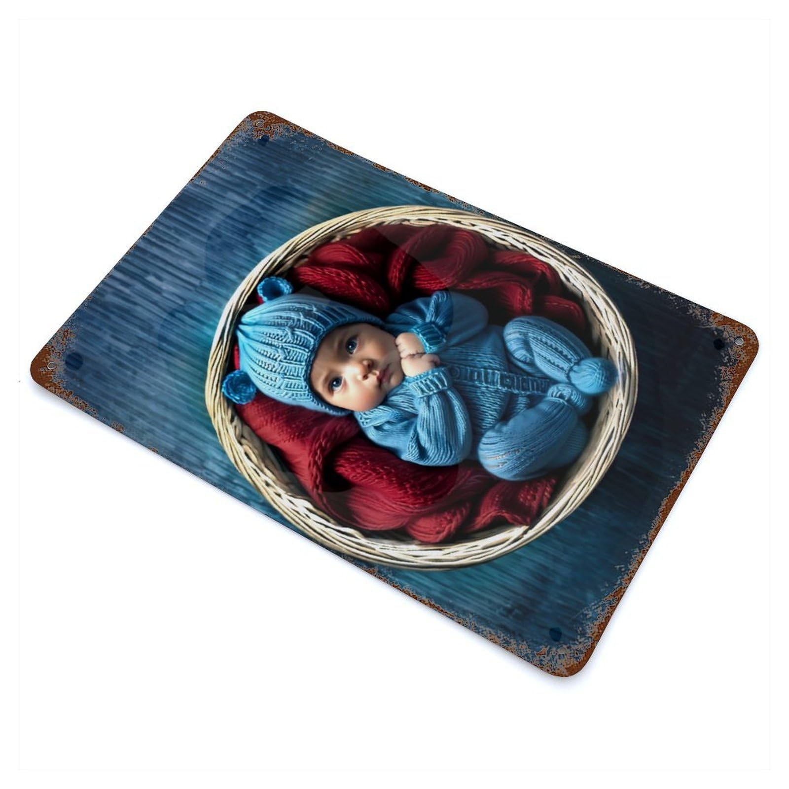 Newborn Rustic Tin Plaque 11.8"x7.9", for Living Room, Hallway And Home Decor, Decorative Metal Wall Art
