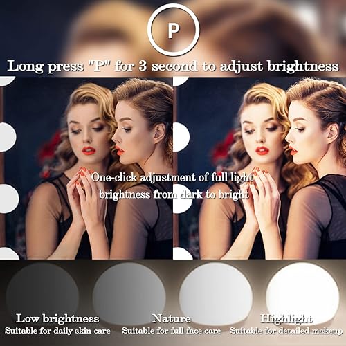 Miniatura 3 de THEKLA Hollywood - Espejo de tocador de maquillaje con luces de atenuación de 3 colores, 18 bombillas de 24 x 32 pulgadas, espejo grande iluminado