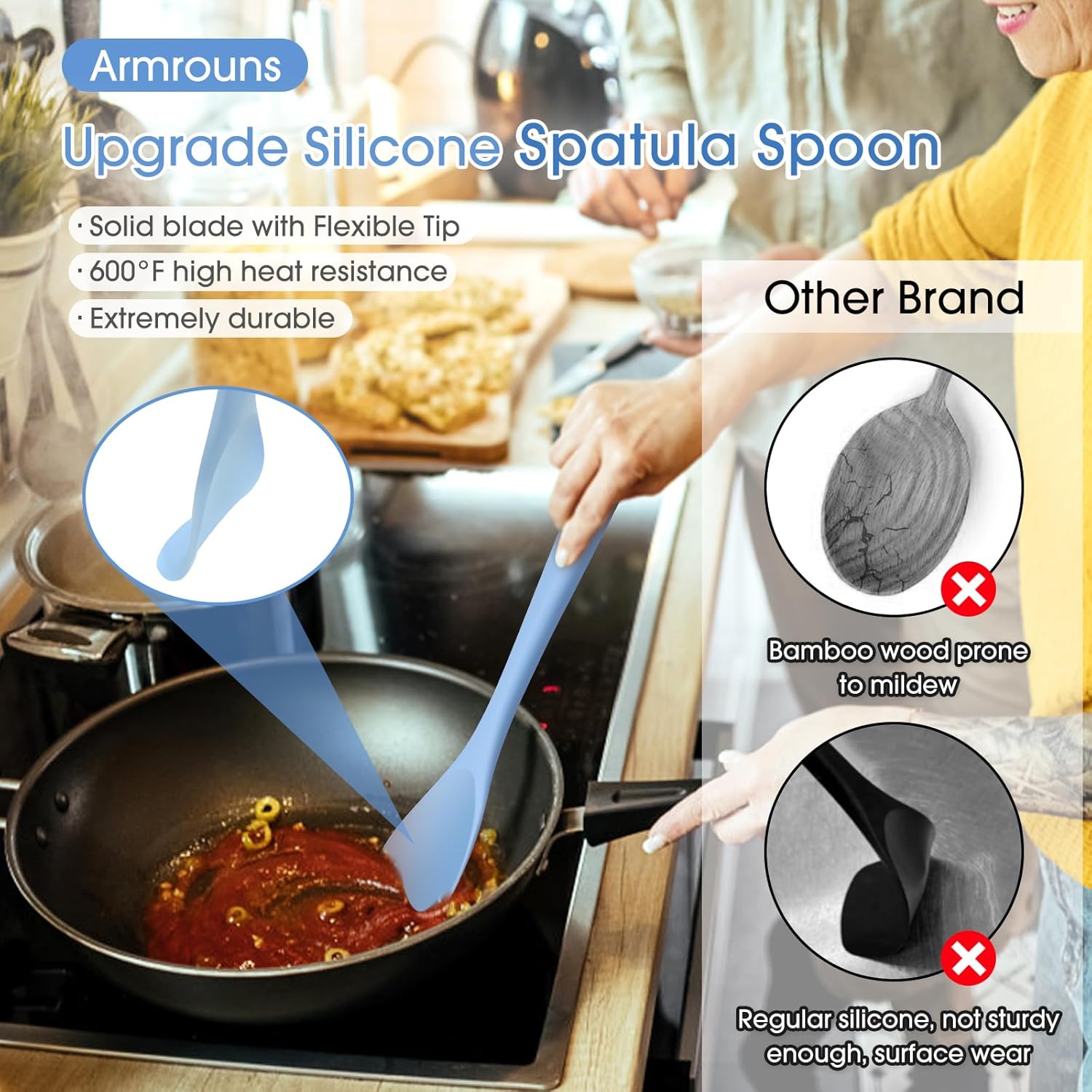 Silicone Spatula Spoon, Rubber Spoonula set Heat Resistant, Sel