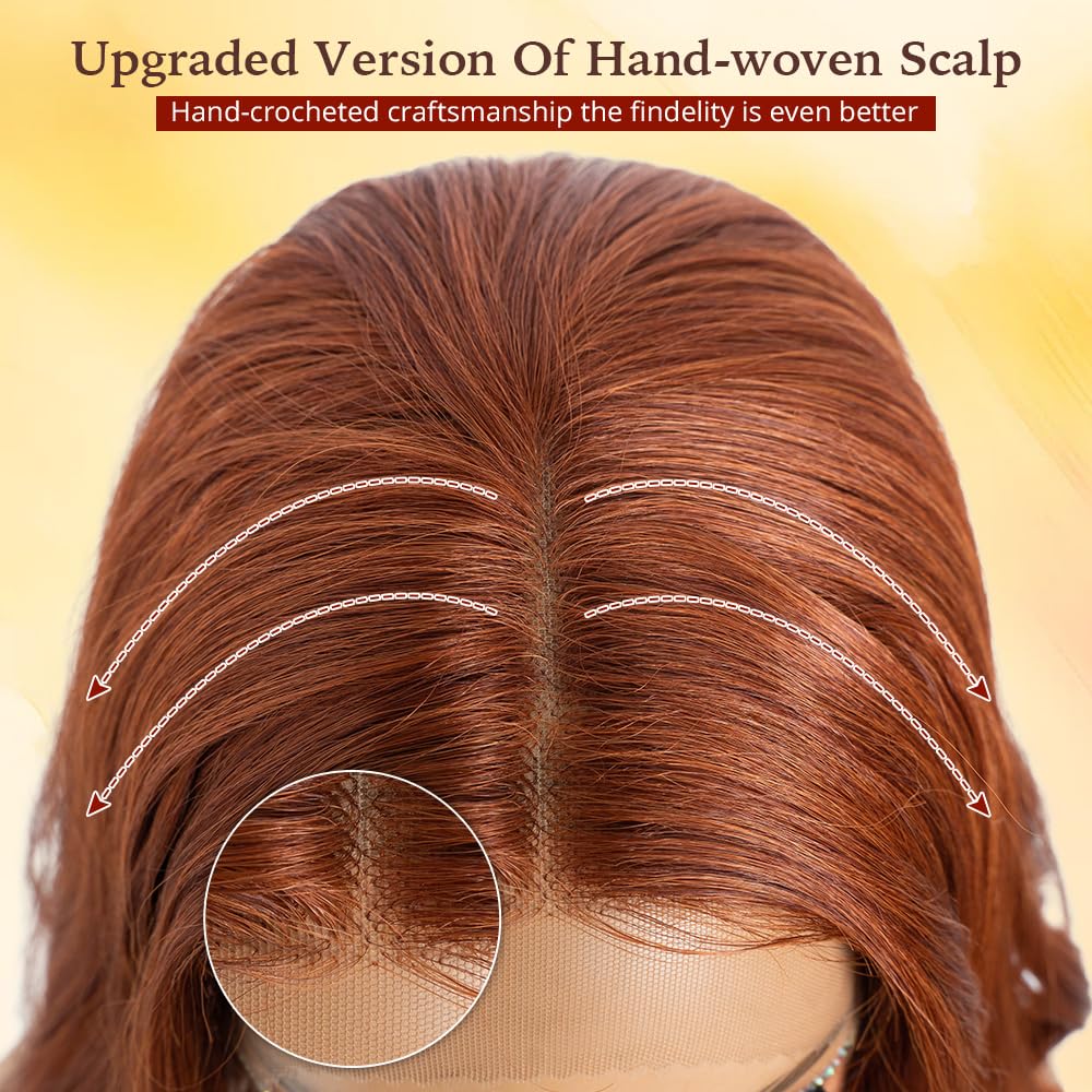 Long Wavy Synthetic Lace Front Wig for Women 30 inches Middle Part Natural Hairline Heat Resistant Fiber Wigs for Daily Party (Ginger)