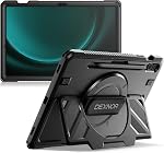 Dexnor Case for Samsung Galaxy Tab S9 FE+ Plus 2023 12.4 inch, Rugged Protective Case with 360° Rotating Hand Strap & Stand & Screen Protector & S Pen Holder Shockproof Full-Body Bumper Cover, Black
