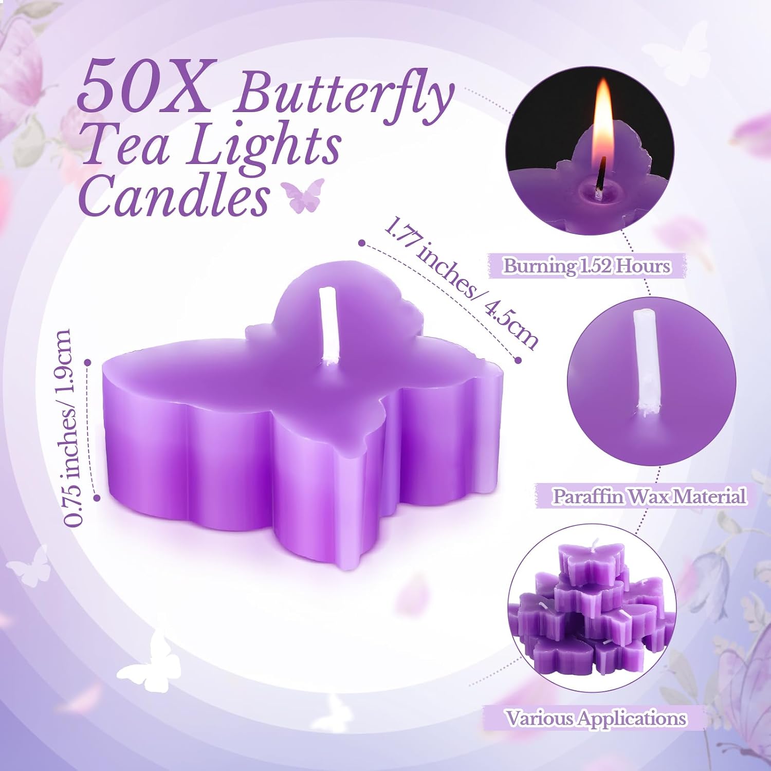 MTLEE 50 Sets Butterfly Candle Baby Shower Favors for Guests, Purple