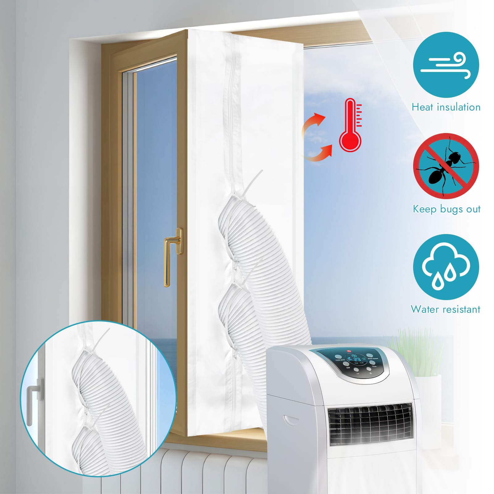 Climatizzatore per finestre, tubo di scarico, 300 cm, guarnizione per finestre per climatizzatori mobili, per aria condizionata, asciugatrici, finestre a battente