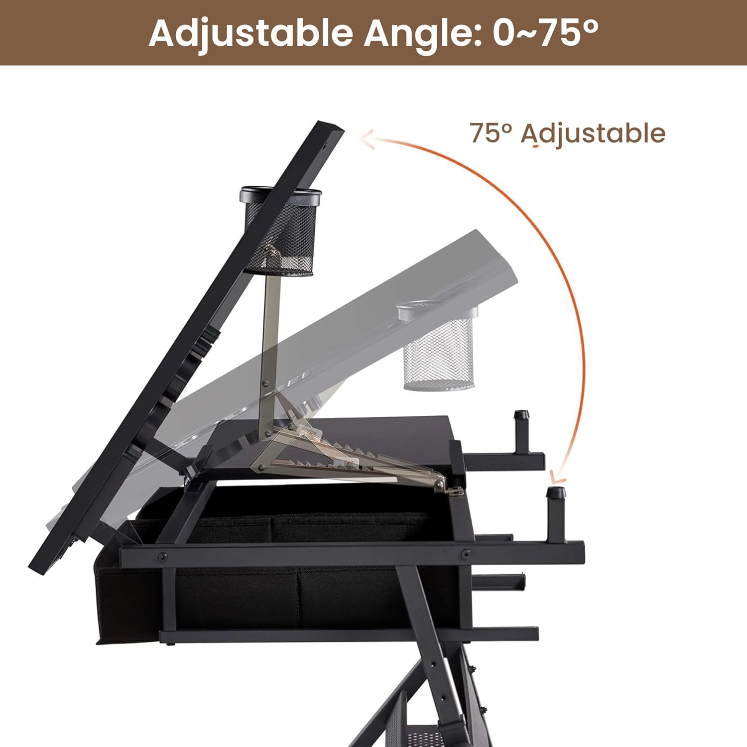 Height Adjustable Drafting Table with Stool, Drawing Art Desk with 2 Drawers, Artist Table with 75° Tilted Tabletop, Diamond Painting Work Station for Home Office School Reading, Crafting, Black