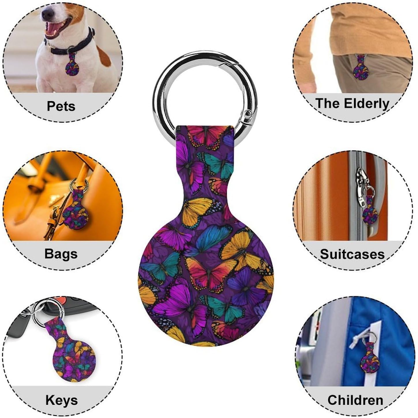 Colorful Pattern Butterfly Funny Cover Compatible with AirTag | Protective Case GPS Tracker Holder for Wallet Luggage Pets
