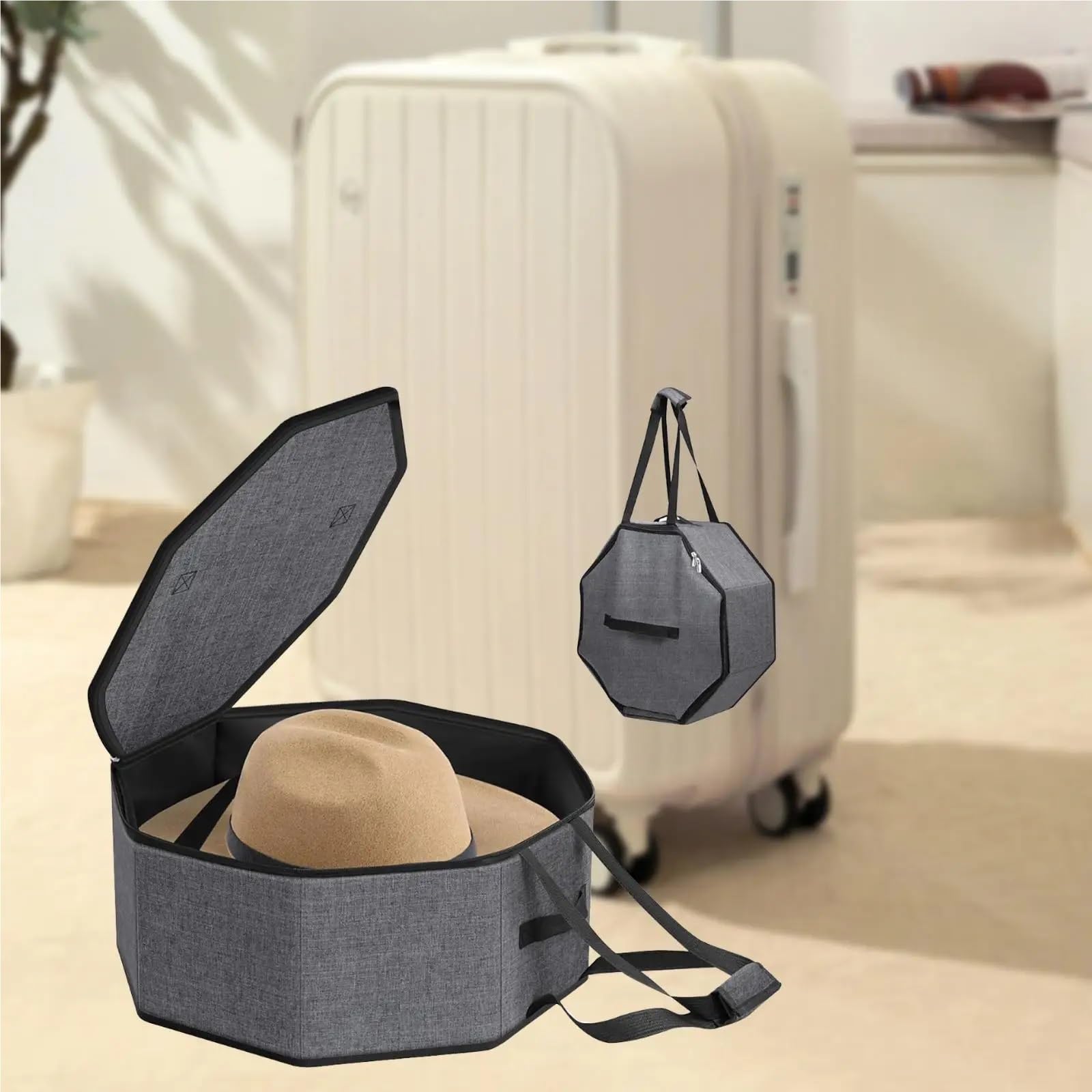 Caja de almacenamiento for sombreros, organizador con cierre cremallera, portátil, ligero, práctico, resistente al desgaste, for playa Para Sombrero