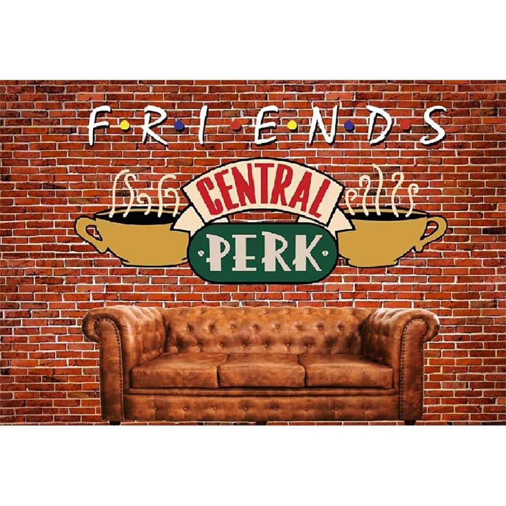 3x2,5m Central Perk Telón de Fondo Antiguo Pared de Ladrillo Rojo Fiesta del Té Reunión de Amigos Fondo Fotografico Pub Sofá Café Taza Cumpleaños Telón de Fondo Retrato Foto Atrezzo