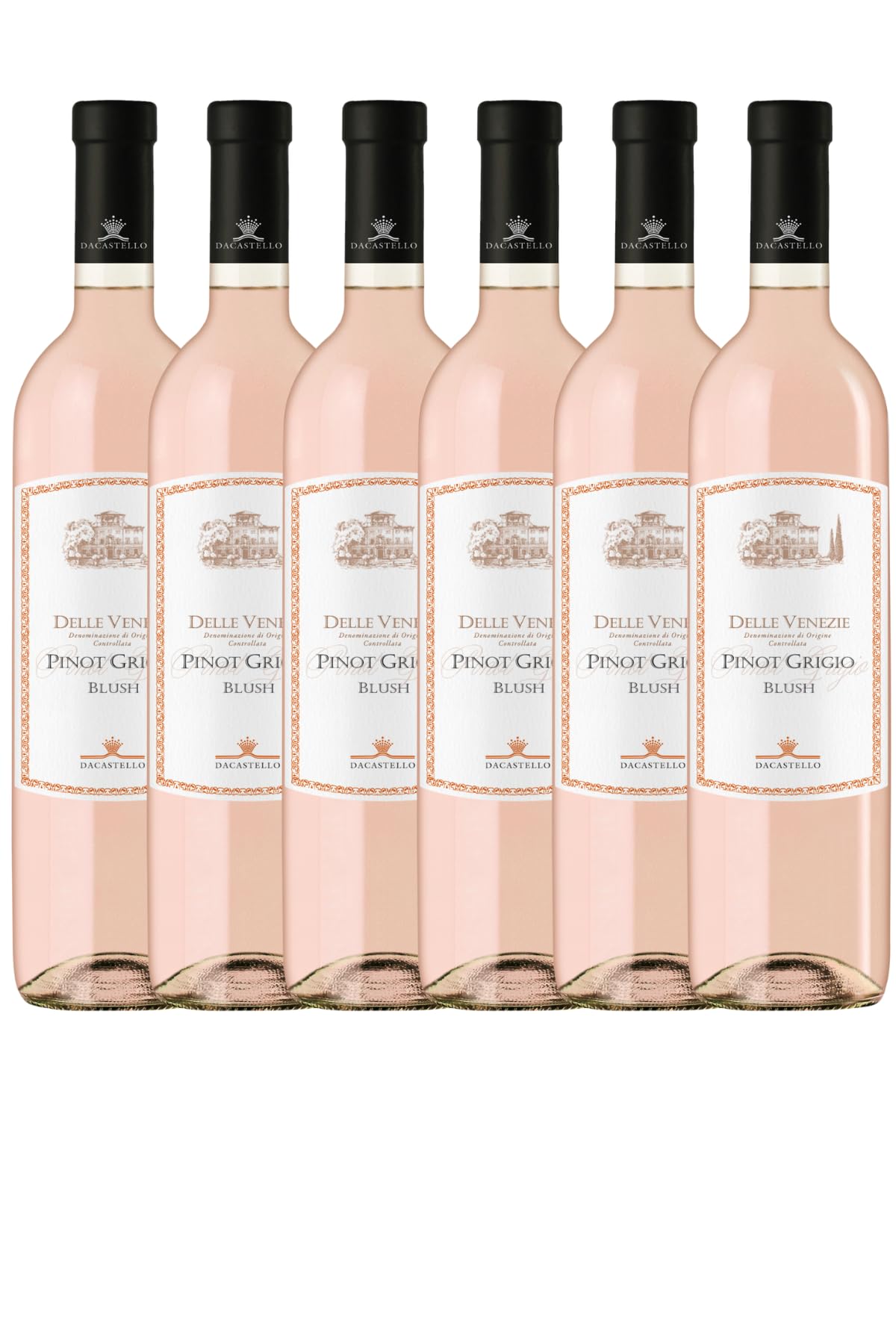 SUPER OFERTA- Pinot Grigio delle Venezie D.O.C., Vino Rosado Seco Italiano, Sabor Afrutado del Melocotón, 6x750 ml