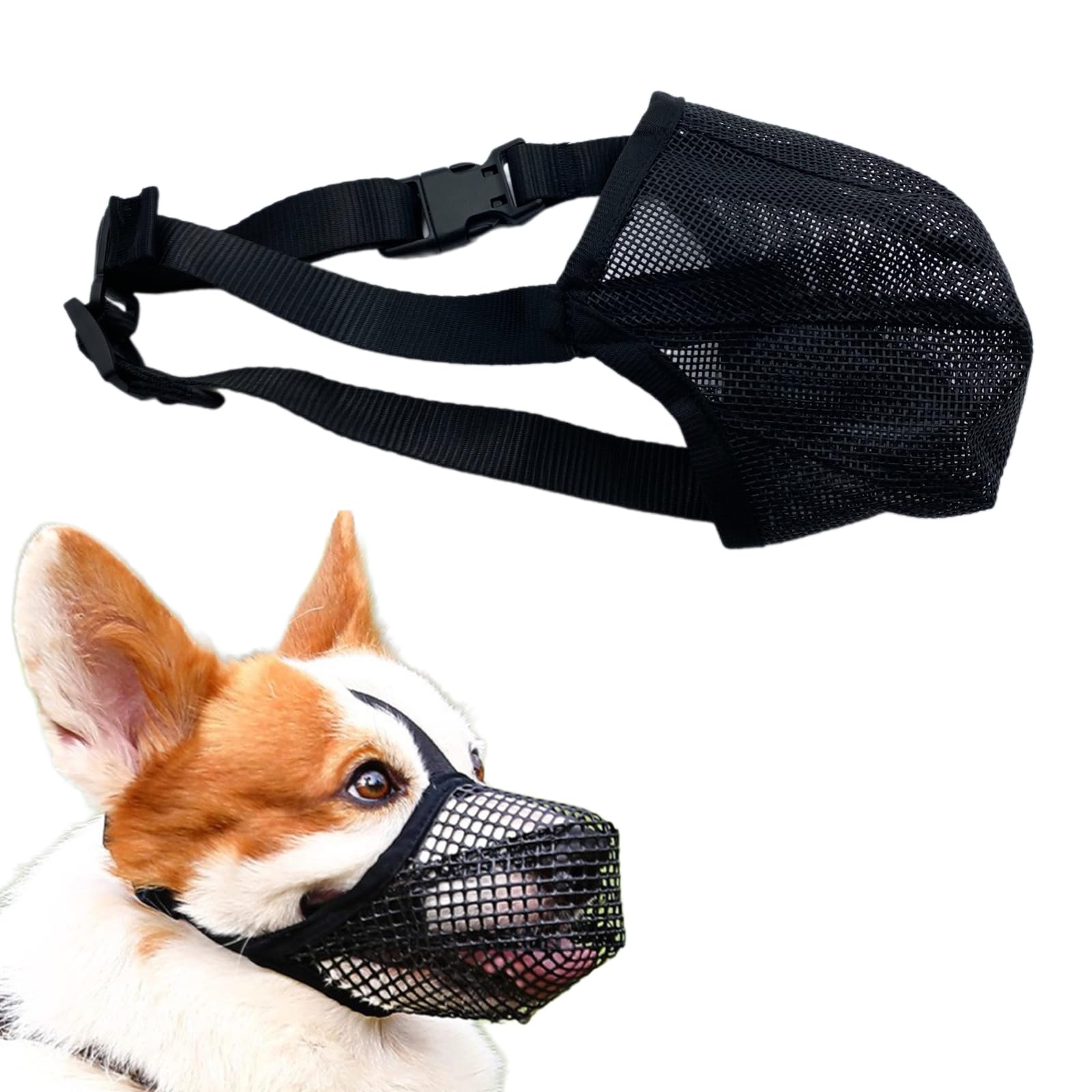 Bozal para Perros,Bozal de Malla Suave Transpirable,Bozal Perro con Ajustable, para Perros Pequeños, Medianos y Grandes Evita Mordidas y ladrar (Negro)