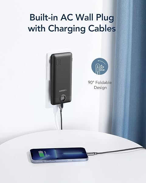VEGER VEGER Portable Charger for iPhone Built in Cables and Wall Plug, 10000mah Slim Fast Charging USB C Power Bank, Travel Essential Battery Pack Compatible with iPhones, iPad, Samsung More Devices(Black) in use
