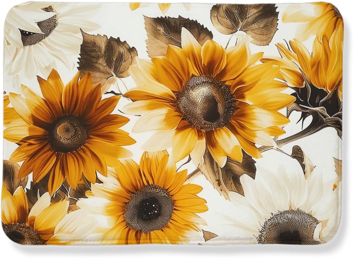 Living Room Hallway Area Rug - Modern Floral Rug, Sunflower Vintage Style Rugs Yellow Flowers Washable Rug for Farmhouse Home Decor, Bedroom and Study Carpet, Non-Slip Indoor Floor mat 24x36inch