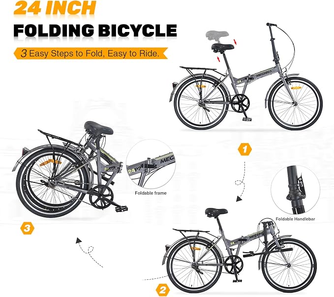 Bicicleta plegable 24 pulgadas para adultos con frenos V miniatura 2