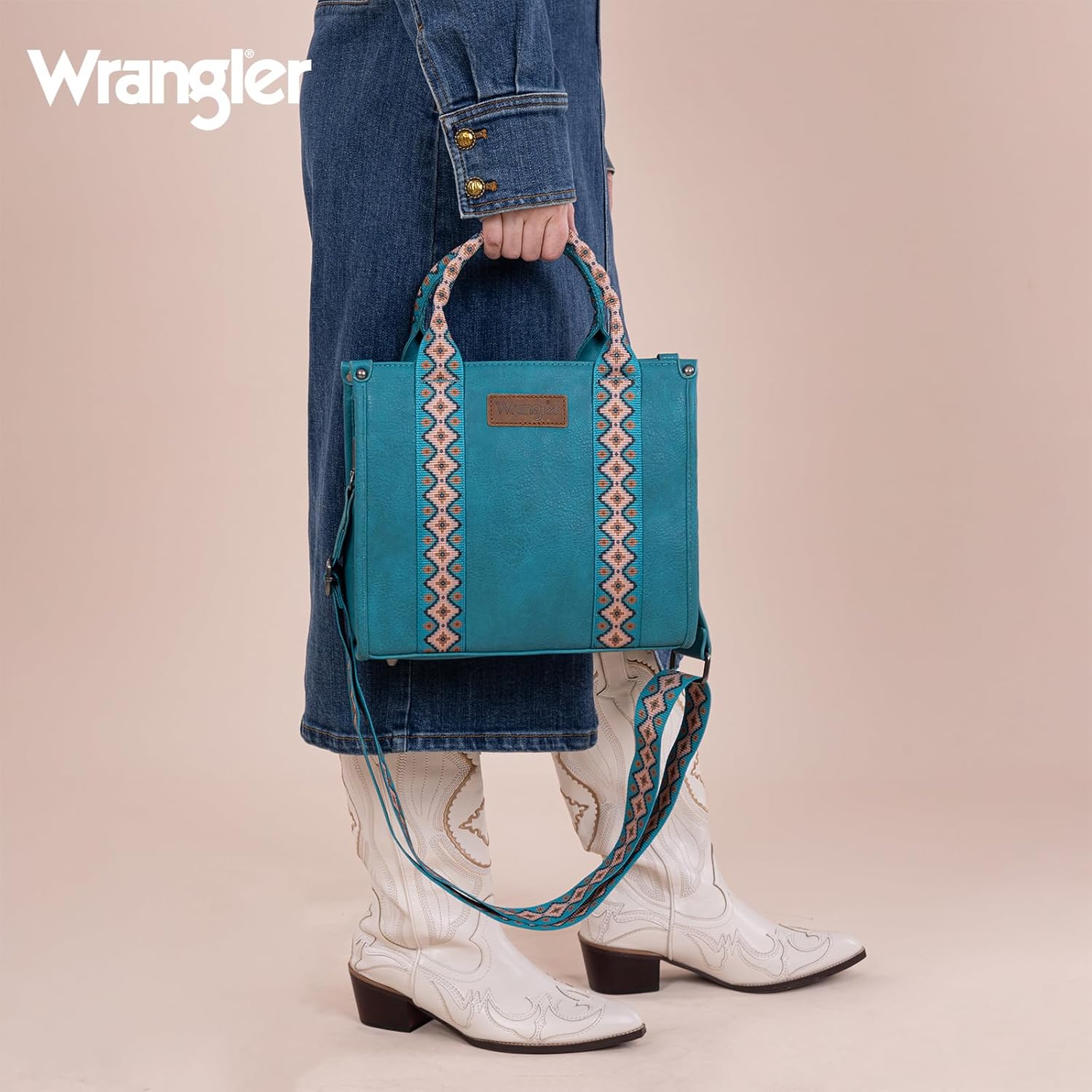Wrangler Tote Bag for Women Western Purse with Boho Shoulder Strap Medium Satchel Top Handle Purses and Handbags - Image 2