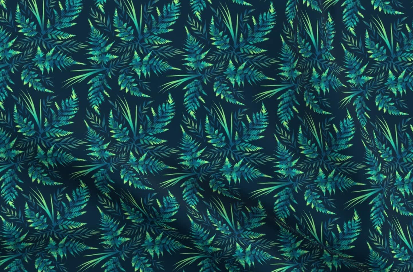 Spoonflower Fabric - Fern Leaves Green Leaf Jungle Emerald Watercolor Palm Forest Printed on Organic Cotton Sateen Fabric by The Yard - Sewing Quilting Apparel Home Decor