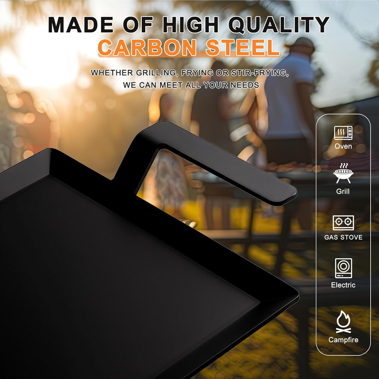 24''x10'' Carbon Steel Griddle for Gas Grill Includes Griddle Cleaning Kit and Grill Spatula Set, Outdoor Professional Pre-Seasoned Cookware with Grilling Press for Gas Stove/Electric Range Oven