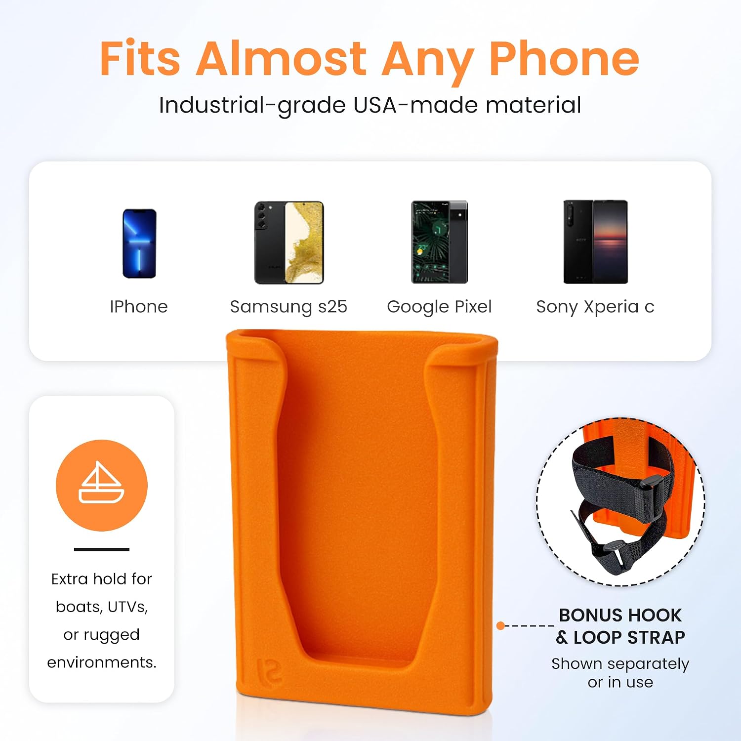 SoftJaw Magnetic Phone Holder | Ultra-Strong Magnetic Base + Durable Rubber Mount with Bonus Strap | Portable Mount for Tailgating, Camping, Boats, RVs & More | Made in USA (Phone, Orange)