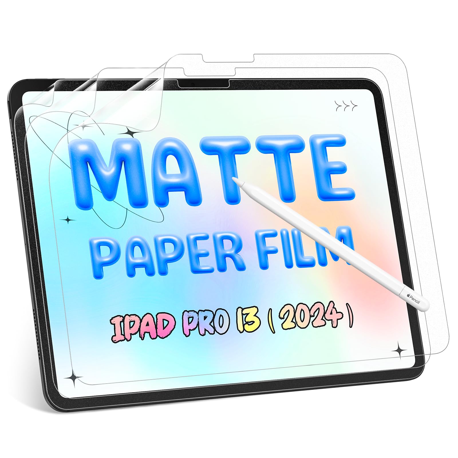 3 PACK Paper Screen Protector for iPad Pro 13 Inch M4 (2024), Matte Anti Glare Blue Light PET Film Feel Paper iPad Screen Shield, Bubble Free HD Texture Film for Writing, Drawing and Taking Notes-image-3