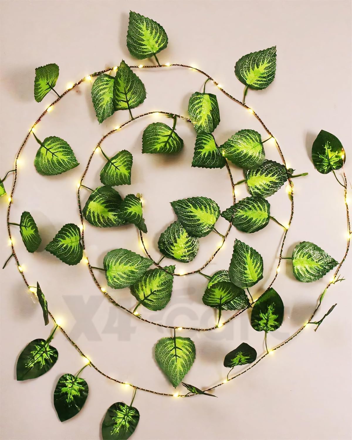 FLOROOM Artificial Green Money Plant Bail with LED Fairy Lights – Realistic Hanging Garland for Wall, Window, Festive & Wedding Decoration