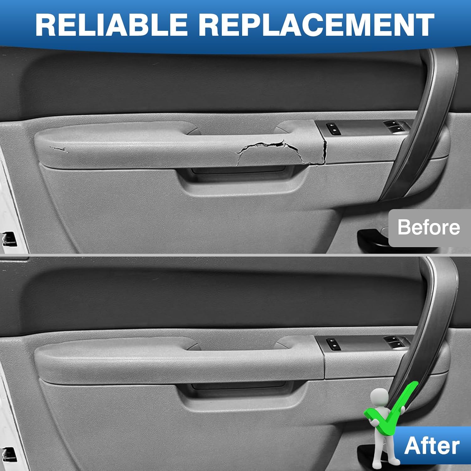 TOP-MAX 22818466 Front Left Driver Side Armrest Repair Kit, Heavy Duty Interior Door Panel Restoration for 2010-2014 Chevy Silverado & GMC Sierra 1500 2500HD 3500HD, Fits Handle Below Armrest, Gray