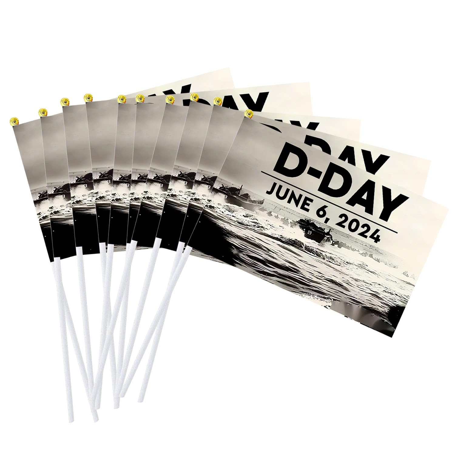 10PCS D Day 80th Anniversary Small Flag on Stick, 14x21cm D Day 80th Anniversary Decorations Mini Flag, 6th June 1944-2024 Commemorative D-Day Hand Waving Flag for Office Festivals Events (E)
