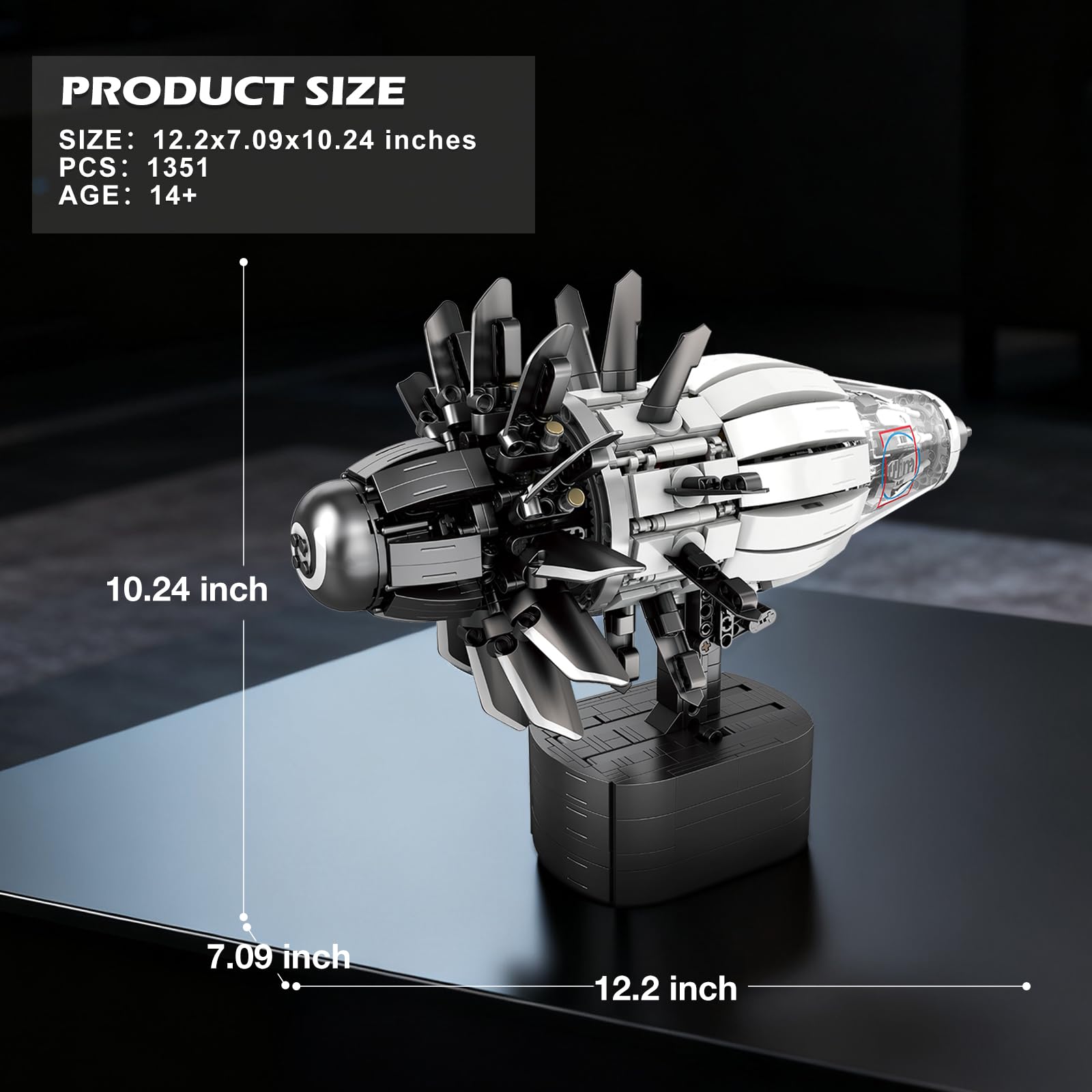Reobrix Kit di costruzione di modelli di motore aeronautico per adulti, 1351 pezzi, motore turbofan a getto motorizzato con motore, blocchi di costruzione meccanici STEM giocattolo educativo per