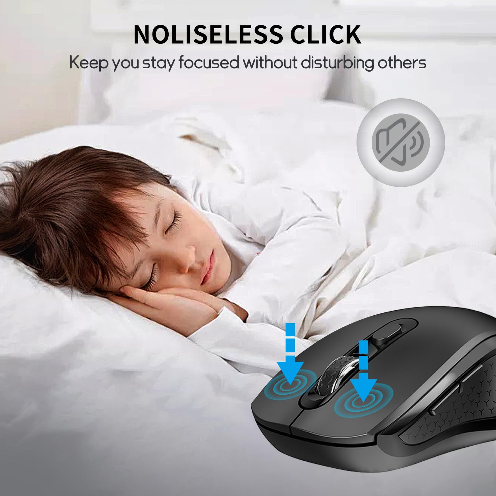 Ergonomische 6-Tasten-Maus, leise, kabellos, Seitentaste, schwarz, kein Licht | 1000/1600/2400 DPI, Anti-Rutsch-Rolle, USB-Nano-Empfänger, kompatibel mit Laptop, PC, Chromebook, Mac & MacBook