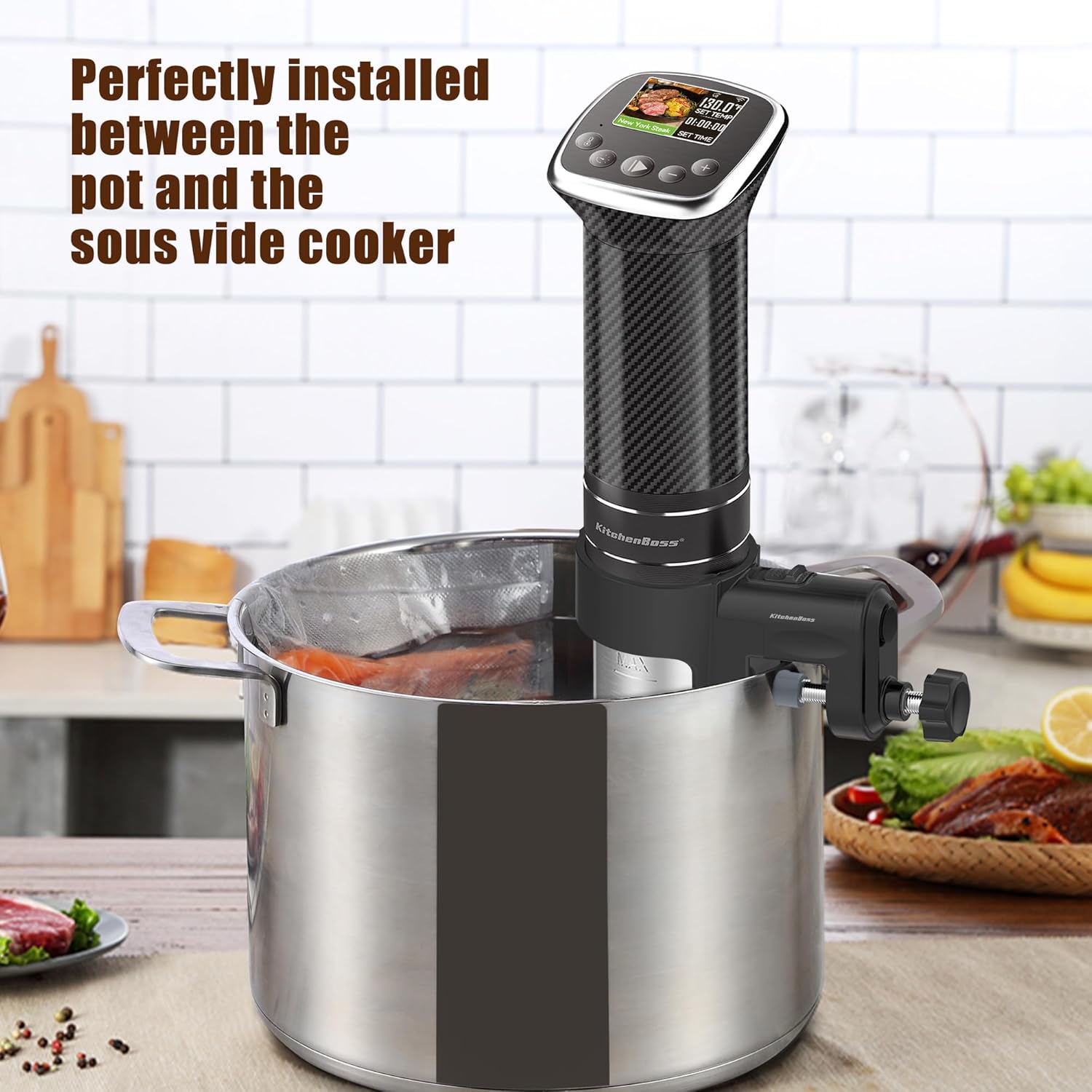 Sous Vide Bracket Clamp Replacement: KitchenBoss Sous Vide Cooker Fixing Bracket, Compatible with all KitchenBoss Sous-Vide Models, Fits Sous Vides in The 2.20-2.46 Inch Diameter Range, BK300