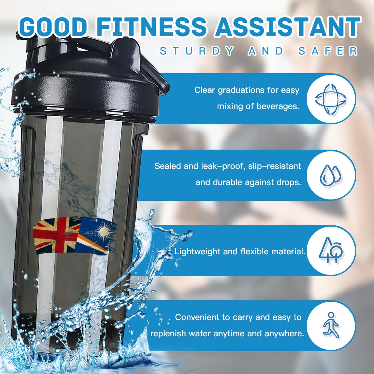 Marshall Islands America Flag 18 Ounce Shaker Cup,Fashion Theme Pattern Shaker Bottle Leak-proof Workout Shake Bottles 500ML/18 oz Perfect for Pre Workout