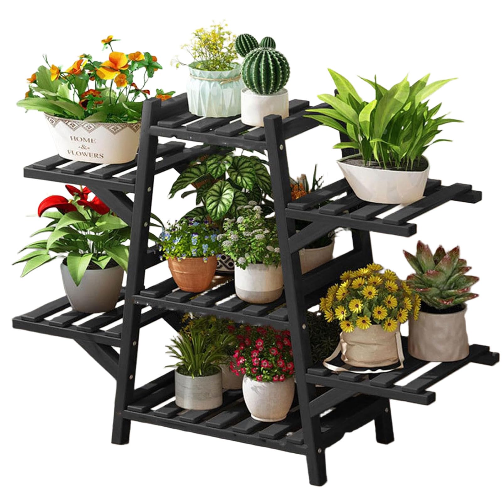 plant stand plant stand indoor outdoor - tall plant shelf for multiple plants pots - bamboo flower stand holder ladder rack for windowsill garden balcony living room patio,?black-7 potted?