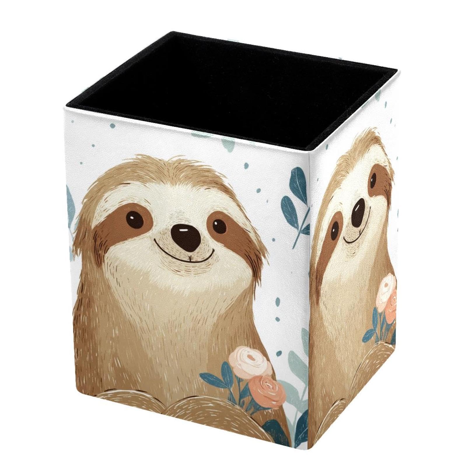 VAPOKF Pencil Holders for Desk, Cute Sloth Printed Pen Holders Pen Pot Makeup Brushes Storage Desktop Stationery Supplies Organiser for Home Office
