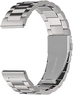 سوار ساعة مناسب لساعة جير اس 3 فرونتيير وكلاسيك قياس 22 ملم، سوار معدني متصل لساعة سامسونج جير اس 3 وجالاكسي قياس 46 ملم، مع ابزيم مزدوج على شكل فراشة للجنسين، بلون فضي