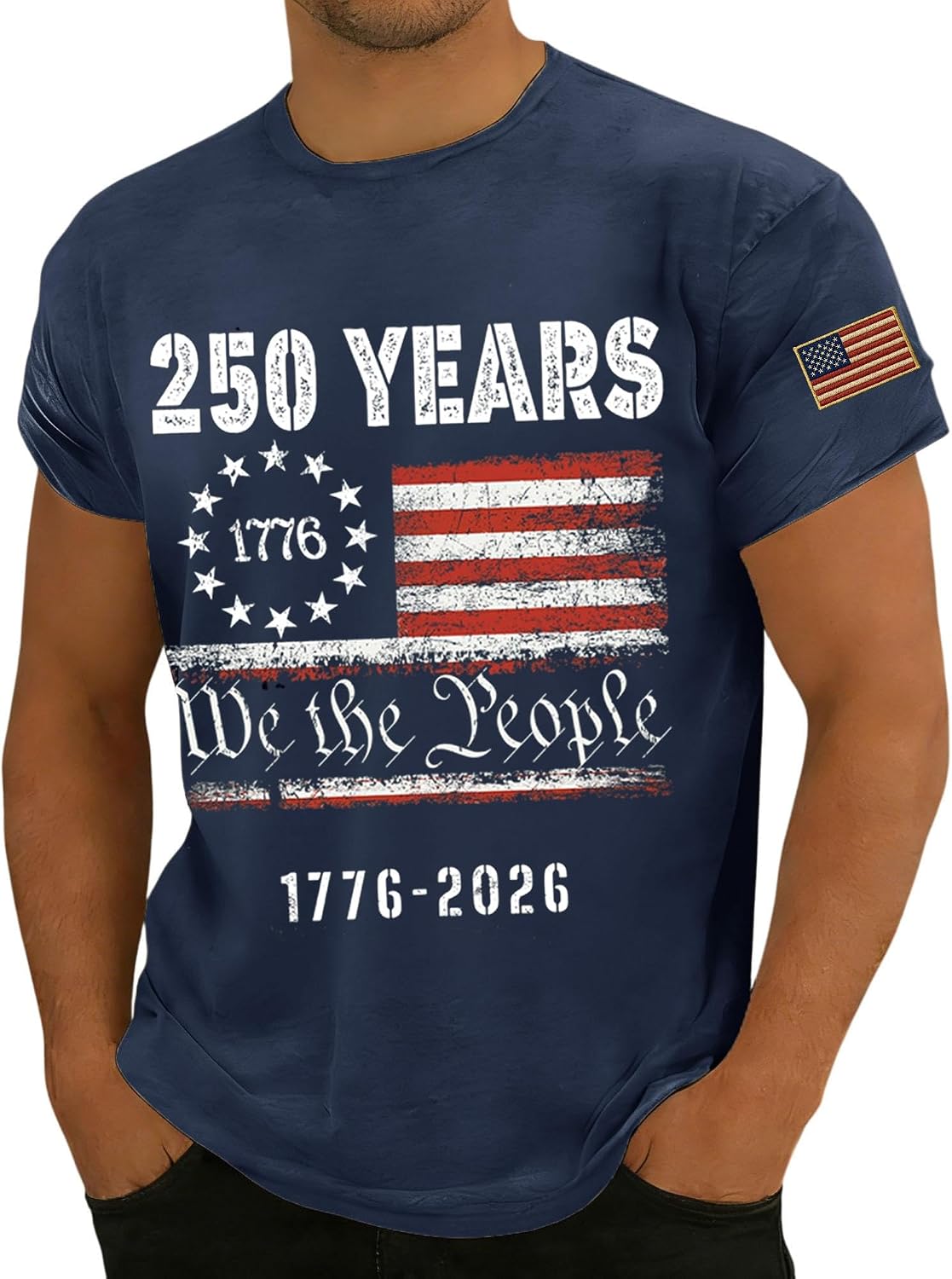 RTRDE Men's American Flag Shirt Short Sleeve 1776-2026 250th Anniversary We The People USA Print Patriotic Shirt, S-4XL