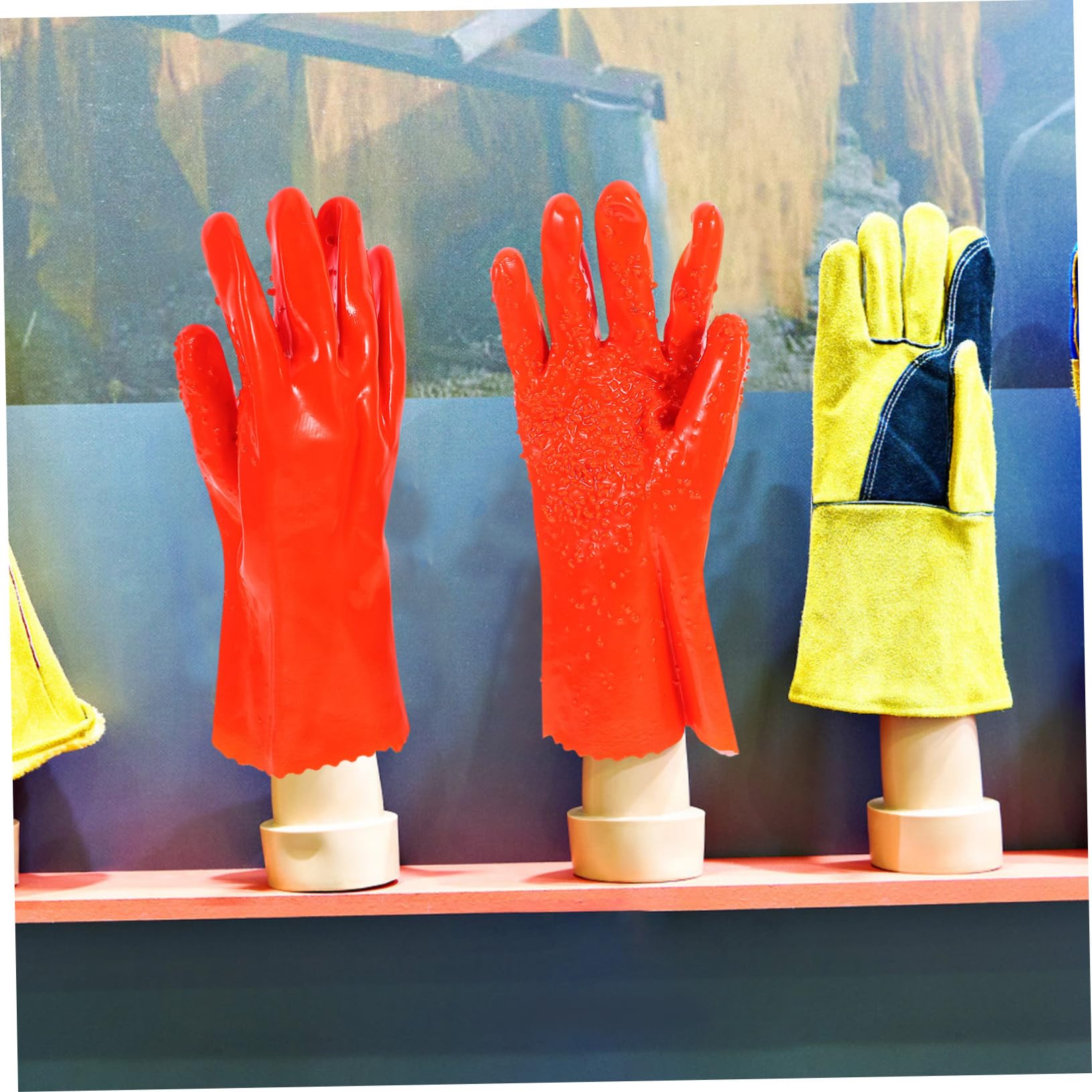 NUOBESTY Guanti Impermeabili in Pvc Arancia, 6 Paia, Antiscivolo | Resistenza a Olio, Adatti per Pulizia e Lavoro Industriale, Finitura Robusta