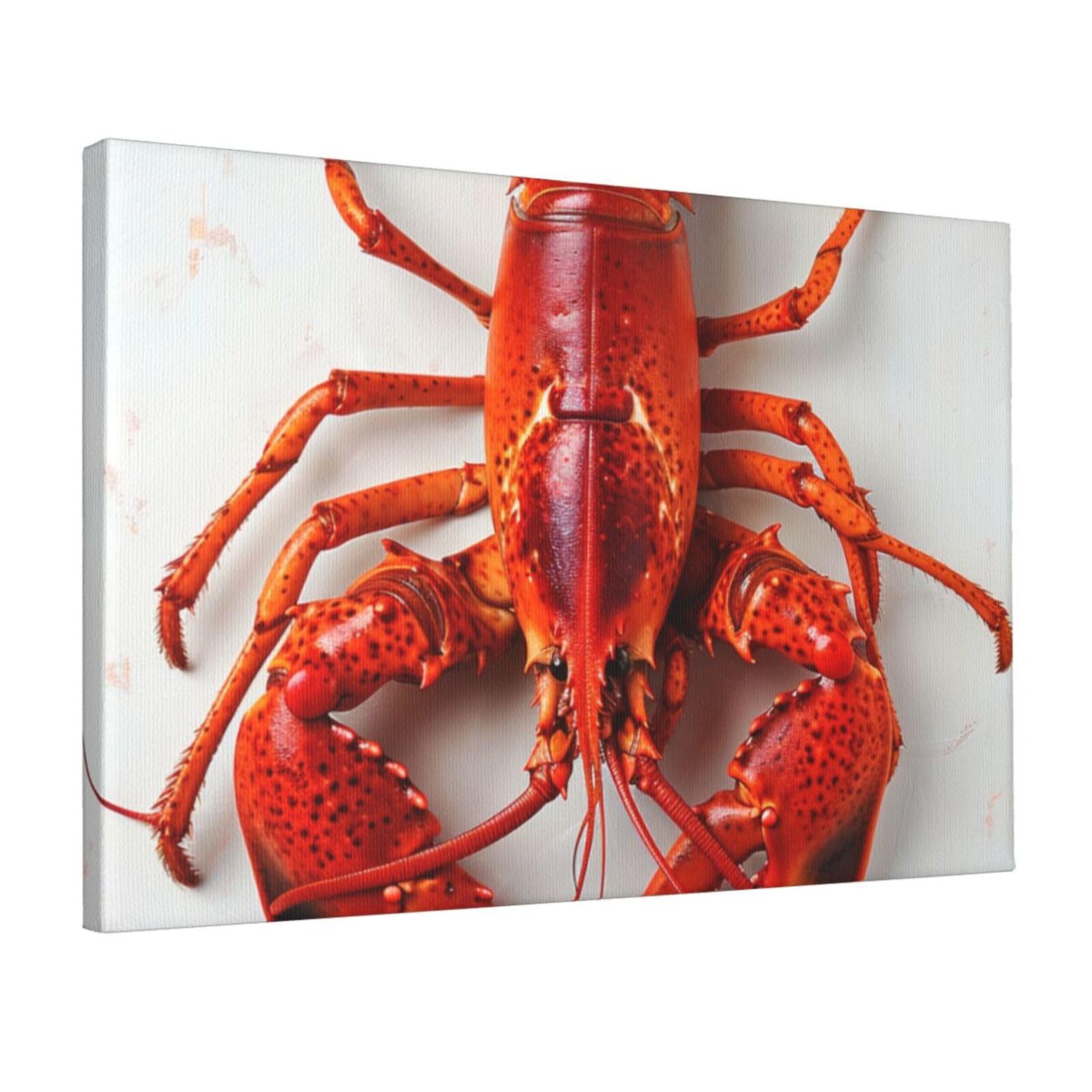 YKLJG Lobster Printed Wall Art Canvas Prints 45x30 CM Wooden Framed Picture Painting Artwork for Bedroom Kitchen Home Office Decor