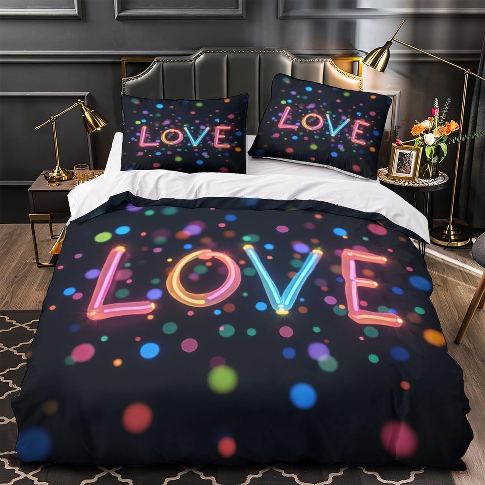 Housse de couette 140x200 love en microfibre hypoallergénique