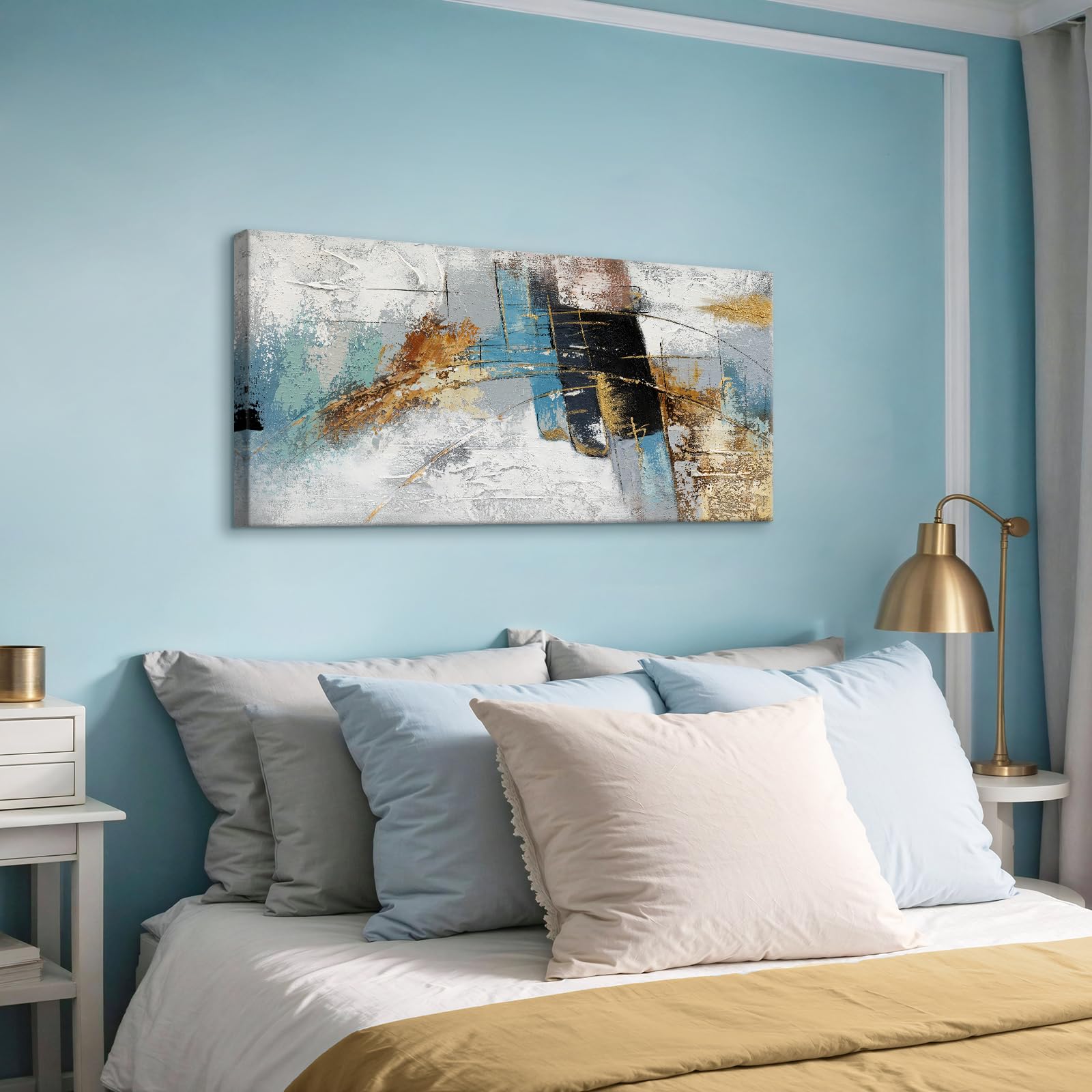 WENGTIAO Grande Abstraite Peintures sur Toile Peinte à la Main, Abstraite Moderne Art Surface Texturée, Acrylique Peinture sur Toile pour Tableau Decoration Murale Salon Maison 120x60 cm