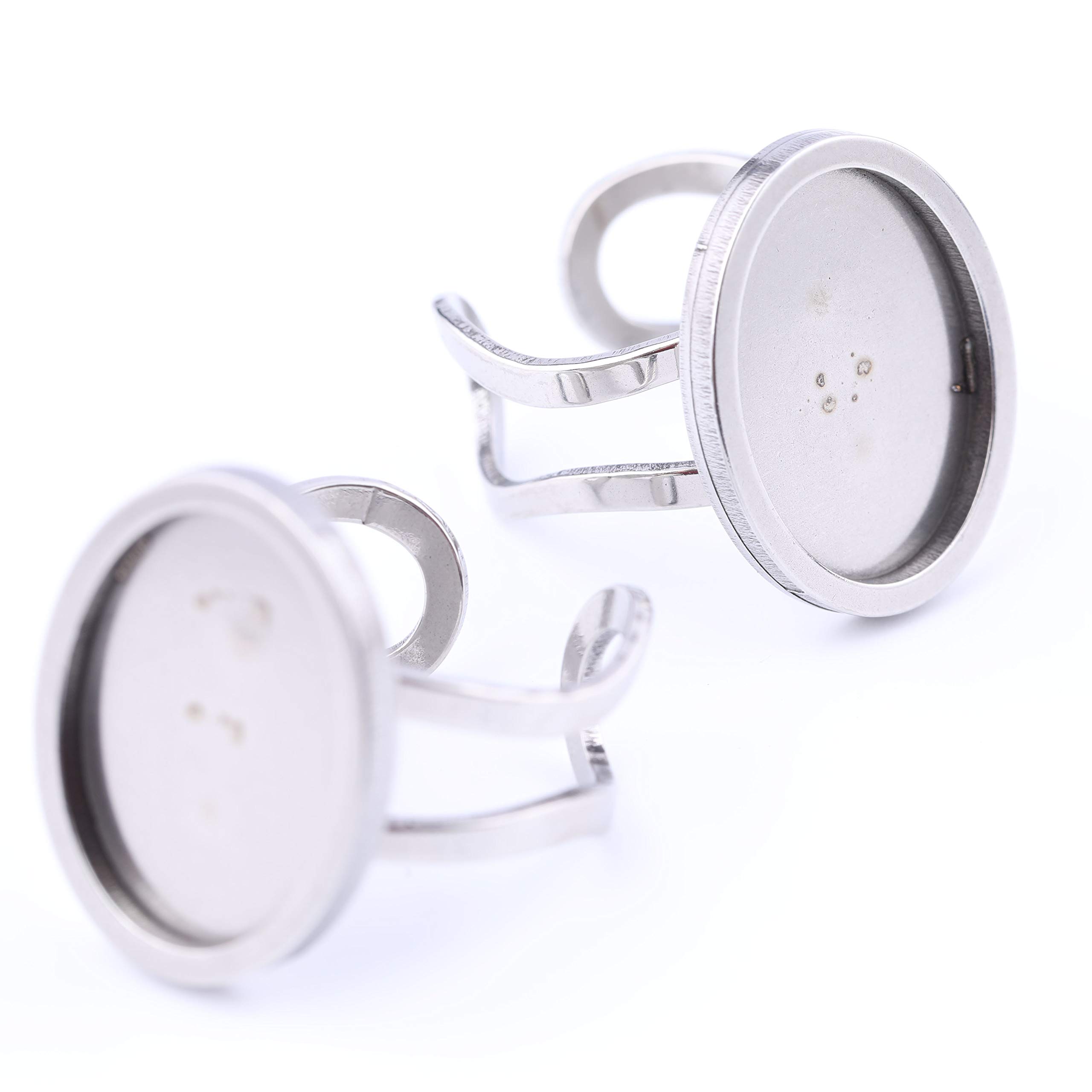 10pcs Stainless Steel Oval Ring Base Blanks Fitting 13x18mm Cameo Cabochon Setting Bezels for Rings Making (Steel Color)