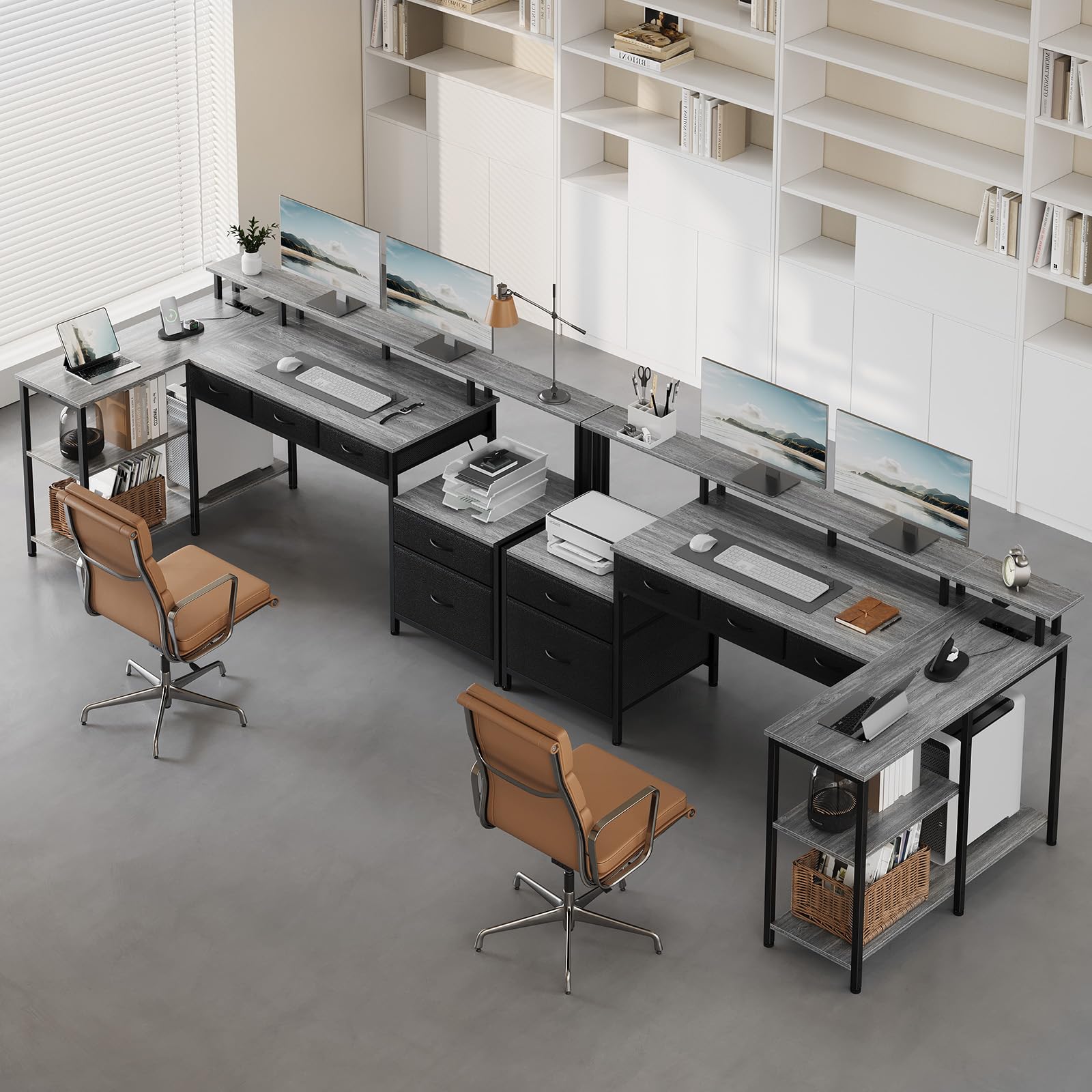 Seventable Bureau d'ordinateur en Forme de L avec Ports USB (Gris)