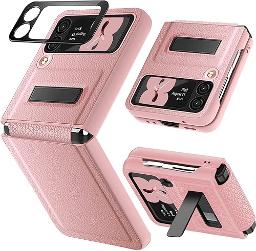 Miimall Funda compatible con Samsung Galaxy Z Flip 3 con protector de pantalla, protección de bisagra y soporte magnético, funda ultradelgada de