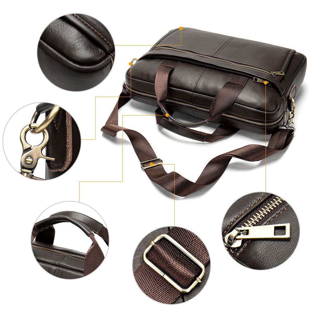 BAIGIO Maletín de Cuero Genuino Vintage, Bolso Hombre Bandolera Maletines Mensajero de Auténtica Piel Hombre para Portatil hasta 13,3 Pulgadas para Negocios,Oficina,Trabajo,Viajes