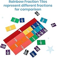 Vista 5 de hand2mind Azulejos de fracción de arco iris de plástico, materiales matemáticos Montessori, manipuladores de fracciones, fracción de unidad, barras