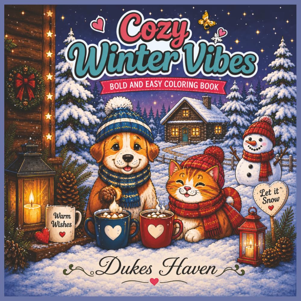 Cozy Winter Vibes: Bold & Easy Winter-Themed Coloring Book with Cute Animals, Cozy Snowy Scenes, and Relaxing Designs for Teens & Adults (Cozy Vibes Bold and Easy coloring books)