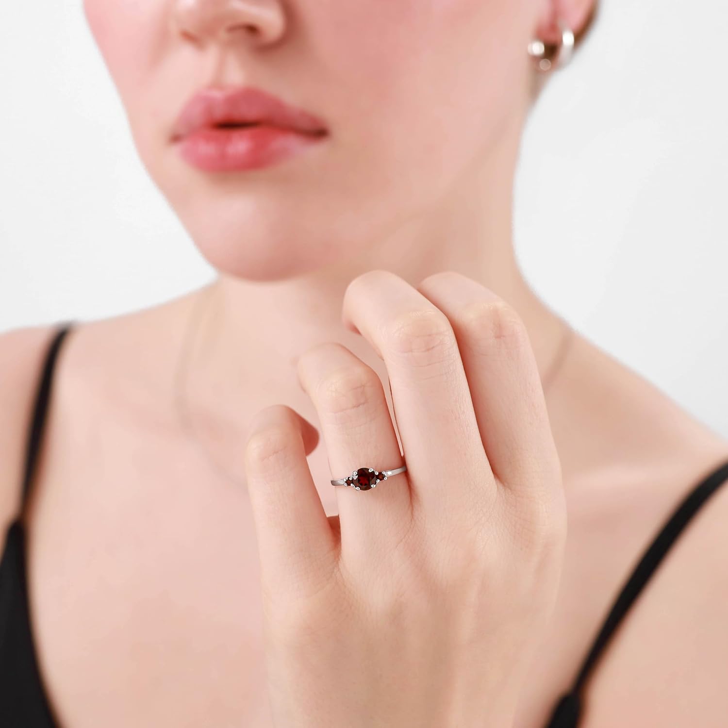 Silvershake Petite Design Round Shape Gemstone Birthstone White Gold Plated or Yellow Gold Plated 925 Sterling Silver Solitaire Promise or Engagement Ring Jewelry for Women - Image 2