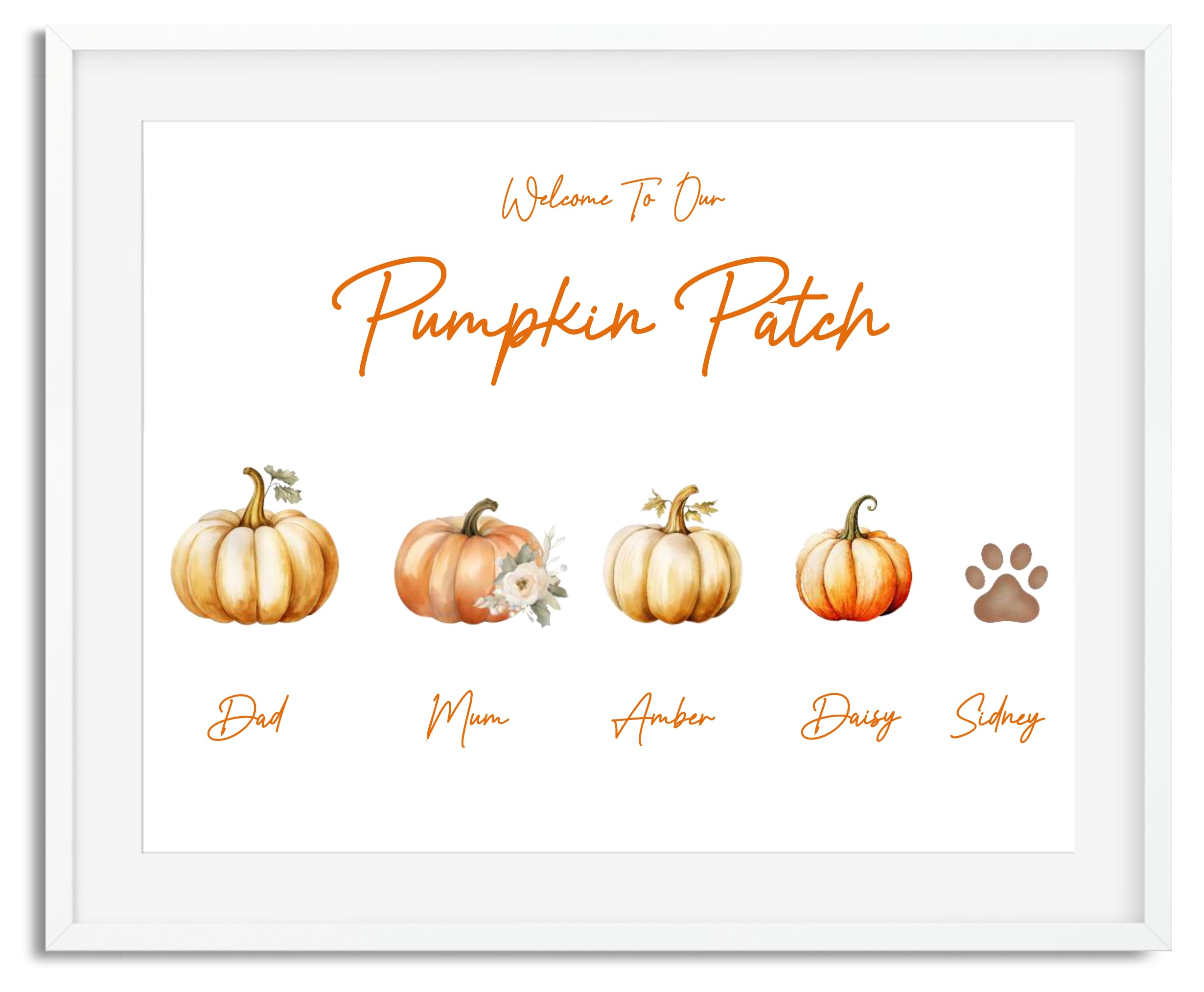 Butterfly Designs UK Personalised Pumpkin Family Print, Premium Print Picture A5, A4 & Framed Options Halloween Autumn Fall Cosy Vibes